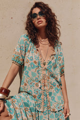 Goldie short sleeve blouse, Lagoon