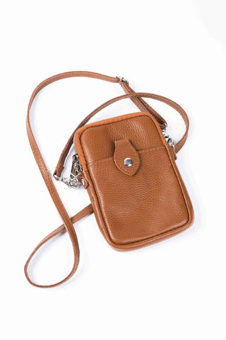 Leather phone crossbody bag tan