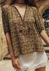Swan Lake Short Sleeve Blouse - Sage