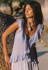 Fleur Frill sleeveless blouse Lagoon