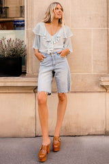 Bluebird ruffle blouse, vintage blue