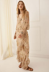 Damask long sleeve blouse, chai