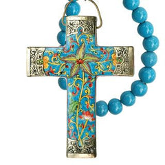 peacock cross with beads